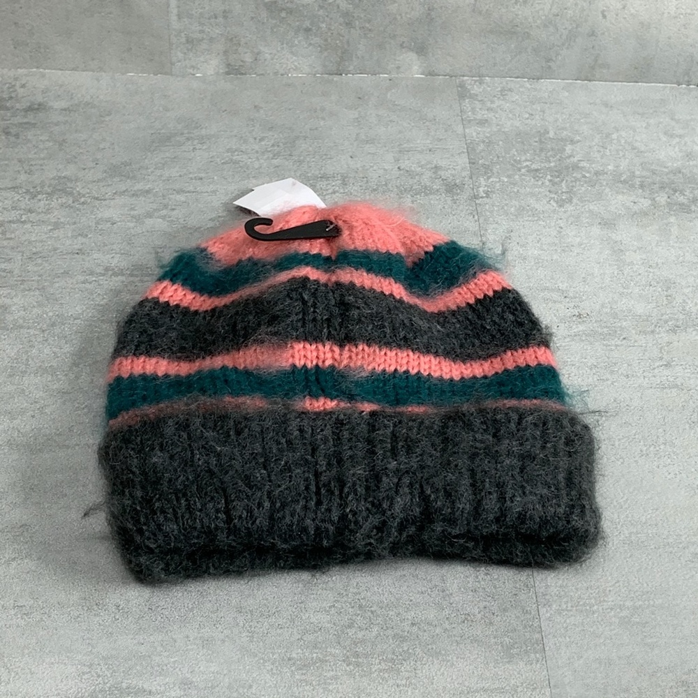 Topshop Stripe Neutral Hued Knit Beanie O/S - Picture 4 of 9
